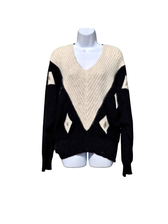 John Richard Sweaters - John Richard 80s Angora Beaded Diamond Sweater Black Ivory M